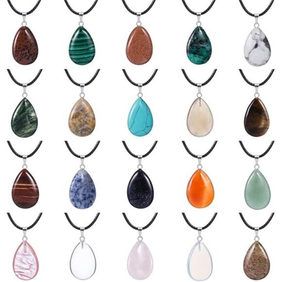 20 Pieces Stone Pendants Water Drop Shape Beads Crystal Quartz Stone Charm - Picture 8 of 8